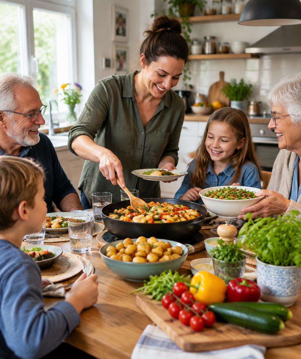Familie beim gemeinsamen Abendessen